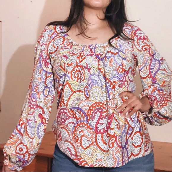 Sunny Leigh Boho Colorful Paisley LSleeve Blouse M - Picture 12 of 13